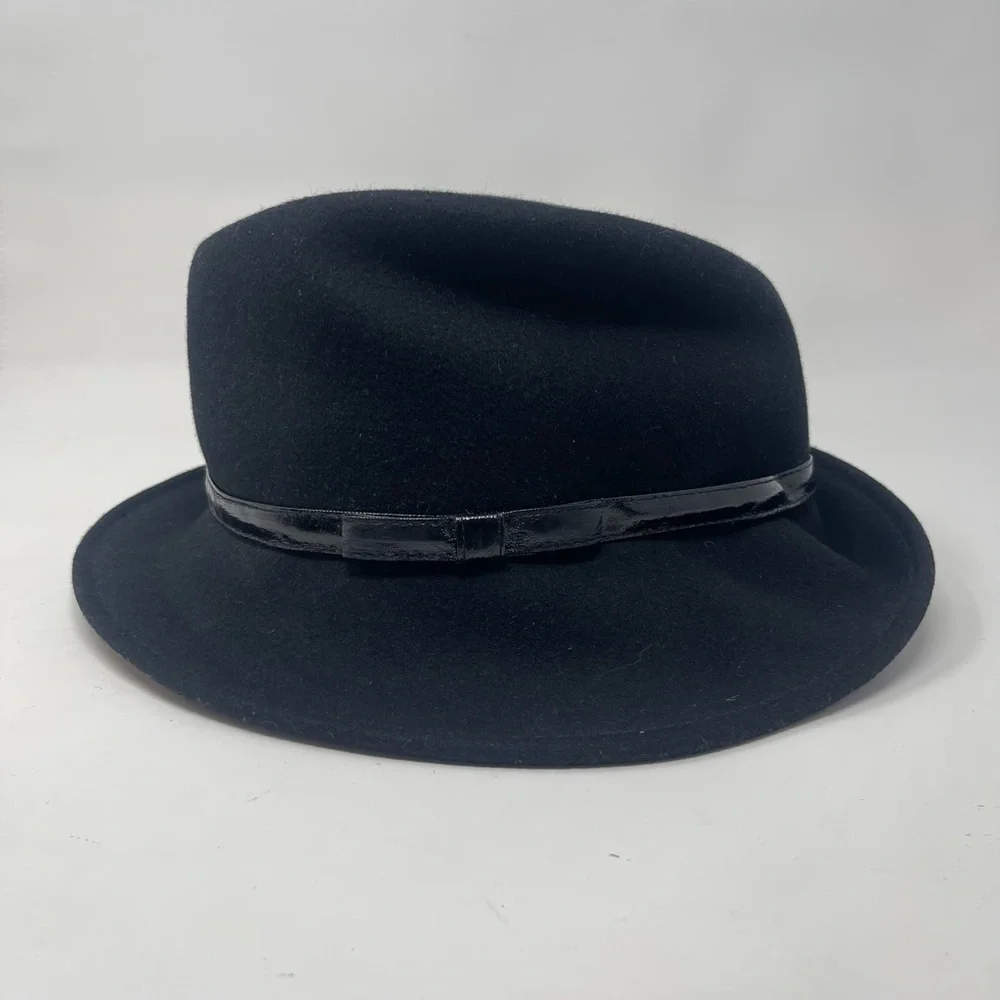 Vintage Black Wool Fedora Hat | Classic Wide Brim | Timeless Minimalist‎ Style - Picture 3 of 8